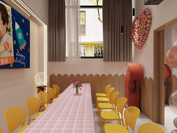 kids birthday party room setup in a gaming arcade sydney with table seating and decorations